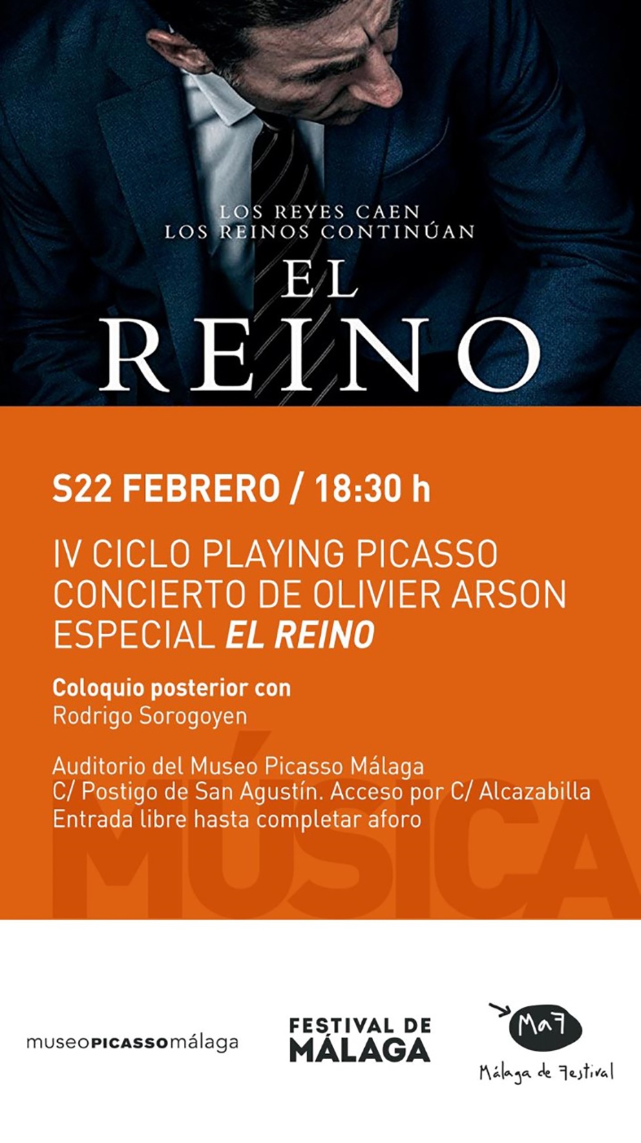 IV Ciclo Playing Picasso: concierto electrónico de Olivier Arson especial El Reino. Coloquio posterior con Rodrigo Sorogoyen
