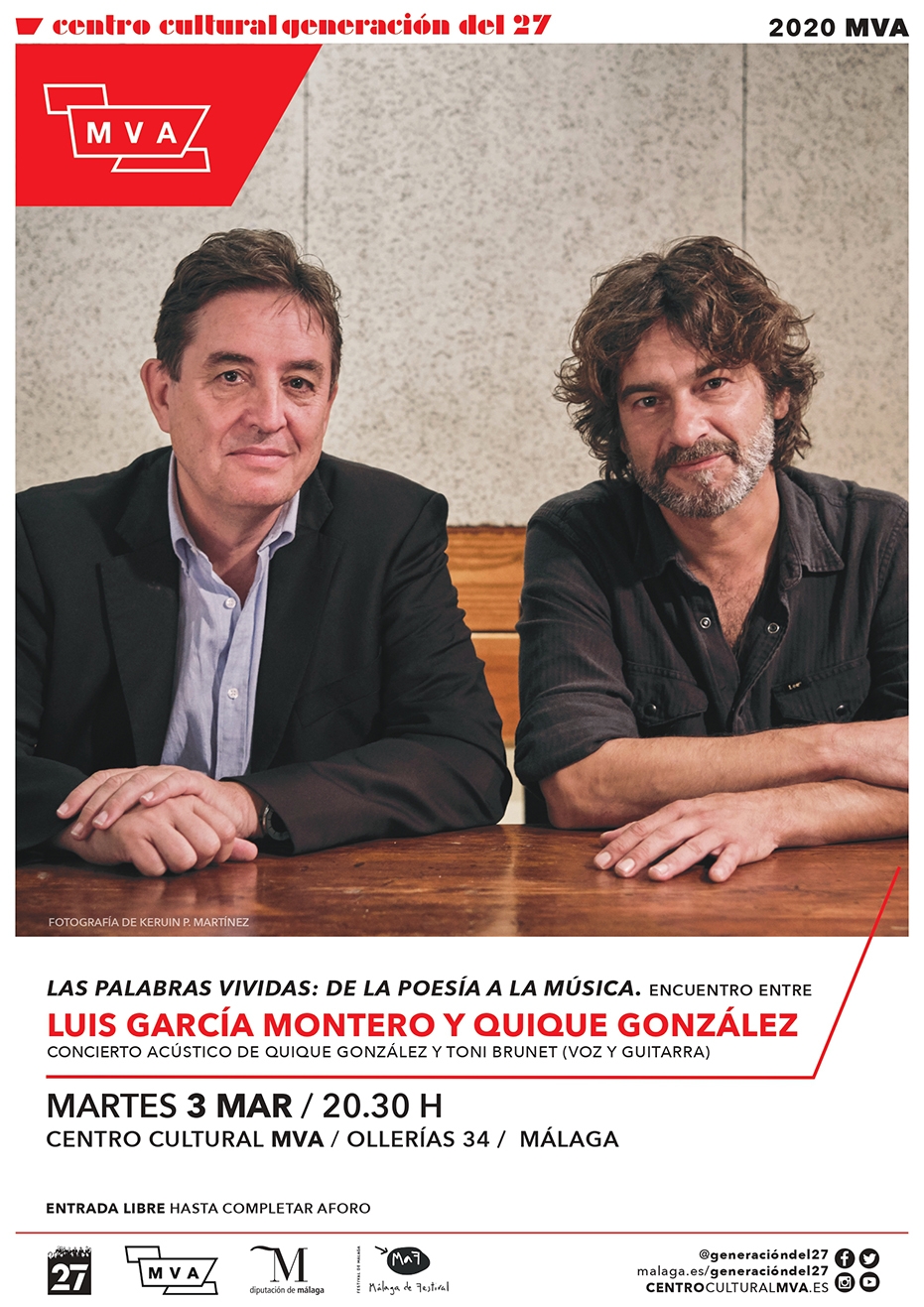Palabras vividas: de la poesía a la música. Encuentro entre Luis García Montero y Quique González. Concierto acústico de Quique González