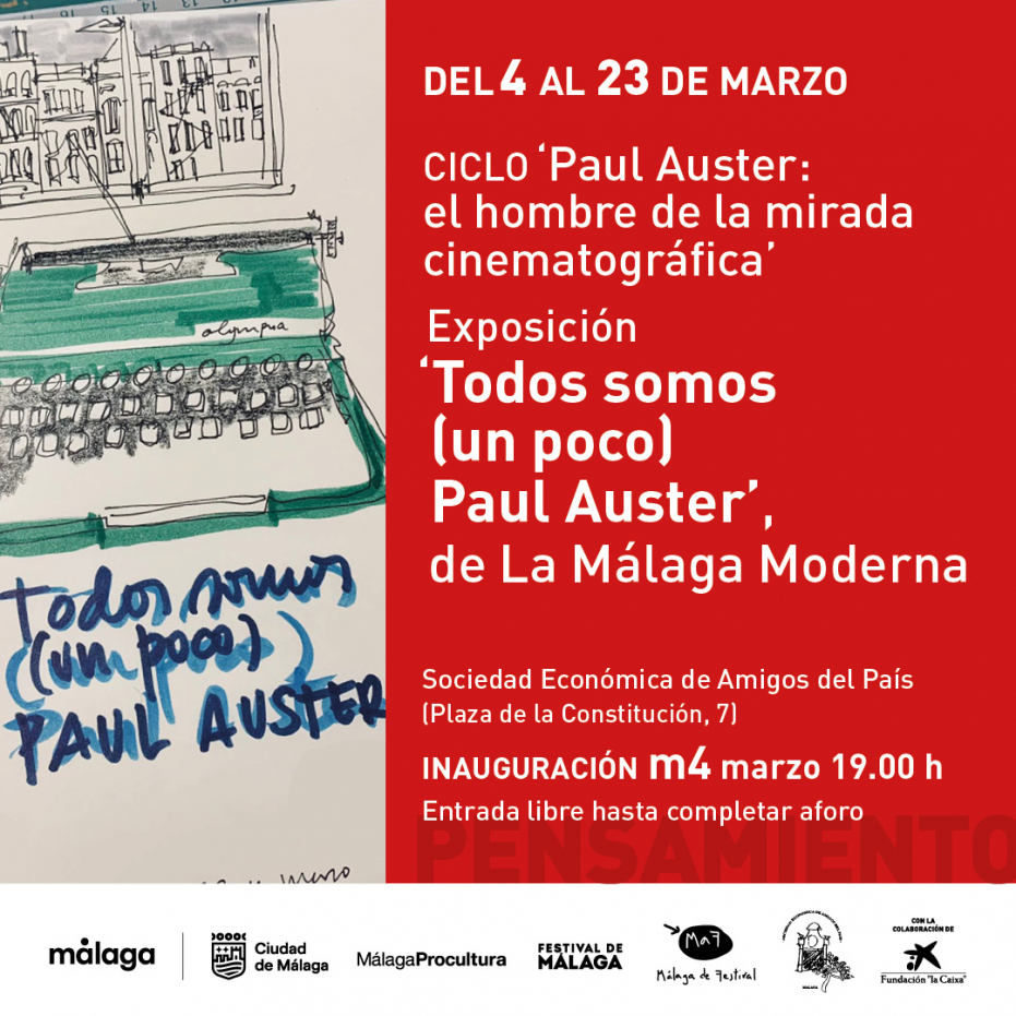 Ciclo ‘Paul Auster: el hombre de la mirada cinematográfica’. Inauguración de la exposición 'Todos somos (un poco) Paul Auster', de La Málaga Moderna 