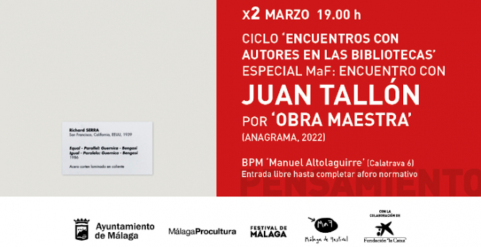Juan Tallón y su ‘Obra maestra’ presente en los encuentros con autores de las bibliotecas municipales